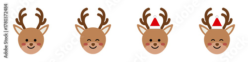 トナカイ　鹿　クリスマス　イラスト　サンタの帽子　セット　笑顔