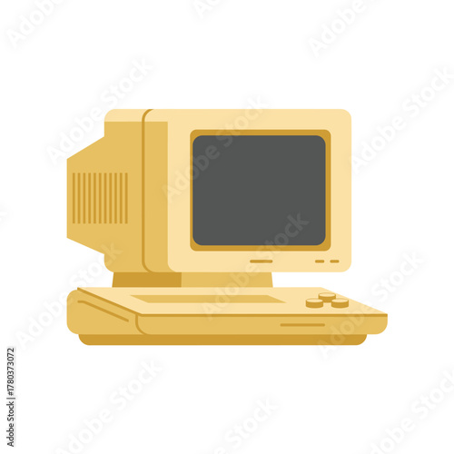 Flat Style Old Computer Screen on White Background