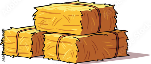 Stack Of Yellow Hay Bales Tied With String On White Background