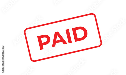 Red rectangular “PAID” stamp on a white background, representing completed payment, financial transaction, or invoice settlement. Ideal for finance, accounting, and business concepts.