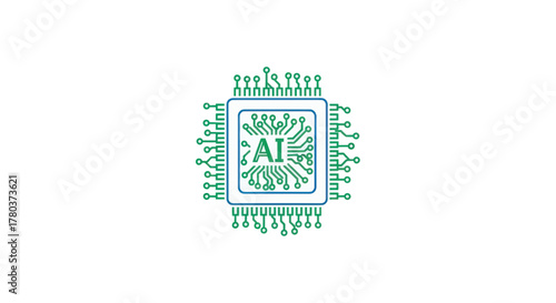 Illustration of a microchip with the letters AI, representing artificial intelligence and technology.