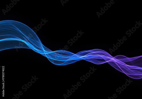 Abstract background showing flowing ethereal blue and purple lines curving across a blank, dark void, representing a deep dream state, violet, space, tranquil