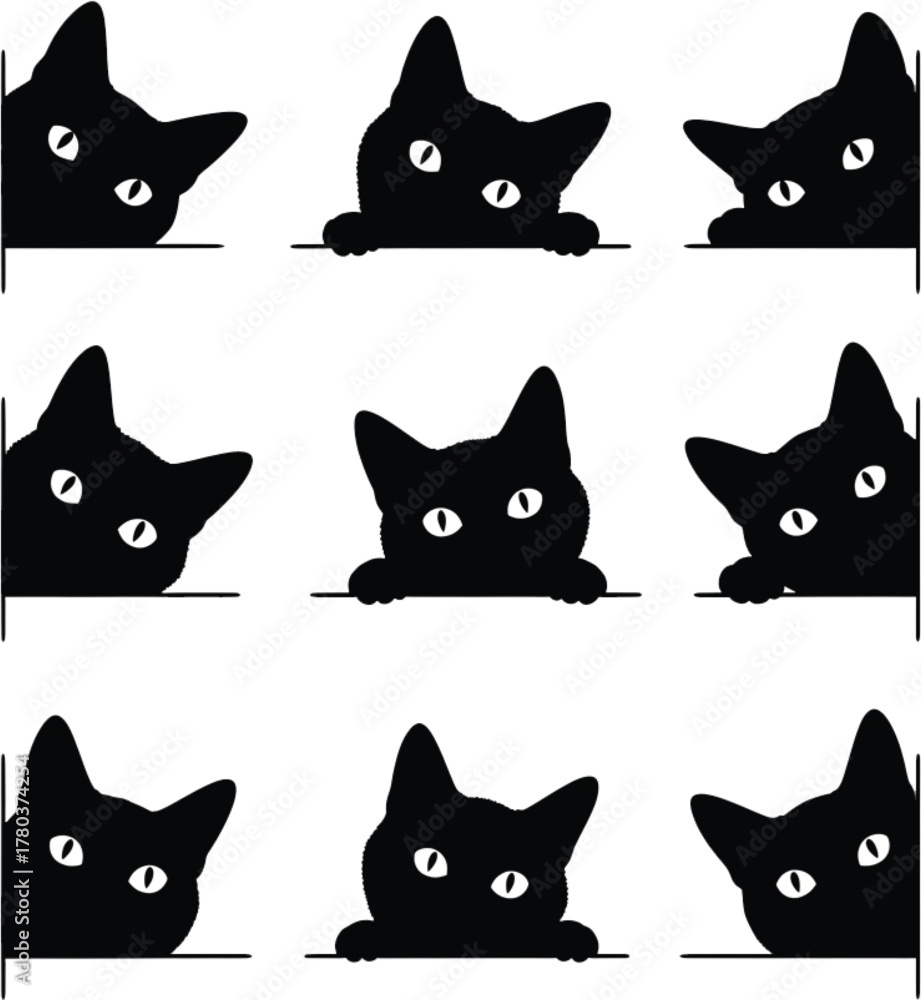 Fototapeta premium set of black cat silhouettes in vector illustration