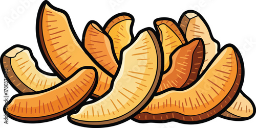 Pixel Art Pile Of Golden Potato Fries With Orange Hues And Textured Surface