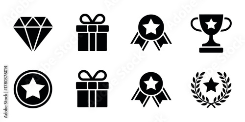 Trophy and reward vector set. representing success, victory, achievement, medals, and awards, ideal for business presentations, sports design, competition graphics, and winner celebration theme