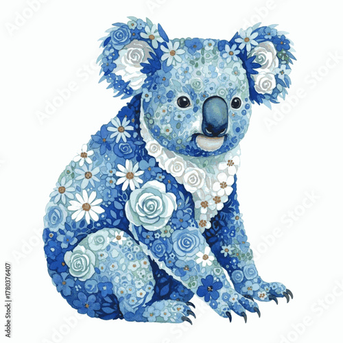 Eucalyptus Bloom Blue Floral Koala isolated watercolor vector illustration svg