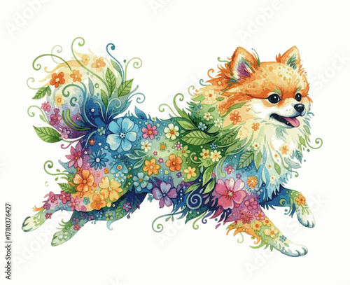 Garden Doggy Floral Frolic Dog isolated watercolor vector illustration svg