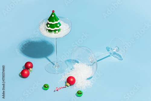 Christmas Tree and baubles in Cocktail Glasses