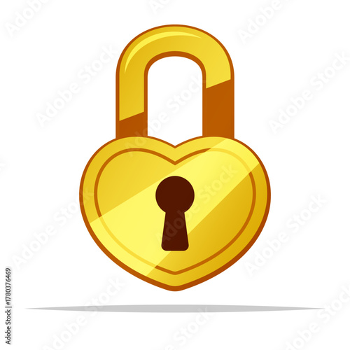 Gold heart shaped padlock vector isolated illustration