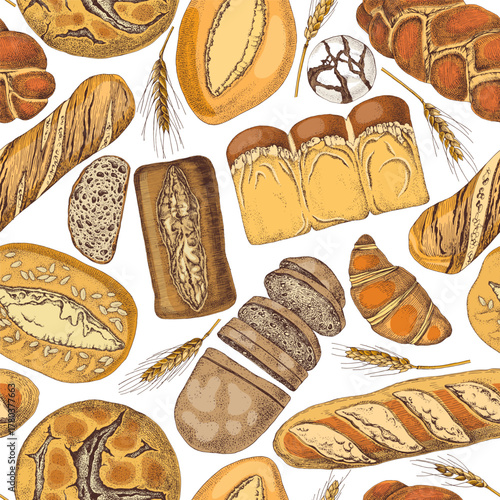 Bakery sketched vector seamless pattern
