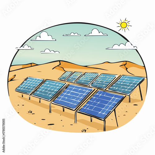 Solar panel array powers a desert region with clean renewable energy