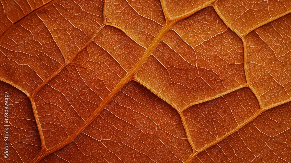Obraz premium A close-up view of a brown leaf with a network of veins and a slightly textured surface.