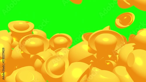 Chinese gold ingot yuan bao. Wealth, prosperity, fortune lucky success. Traditional Chinese New Year culture. 3d render animation available in FullHD and 4K video