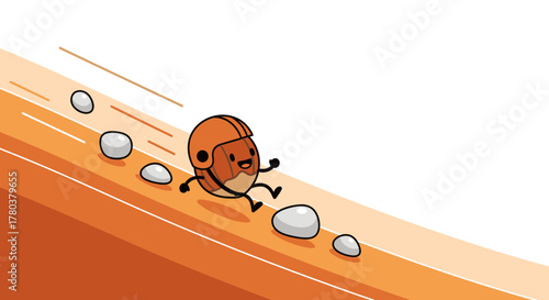 Energetic Nut Character Enjoying a Speedy Run Down a Vibrant Orange Landscape Path