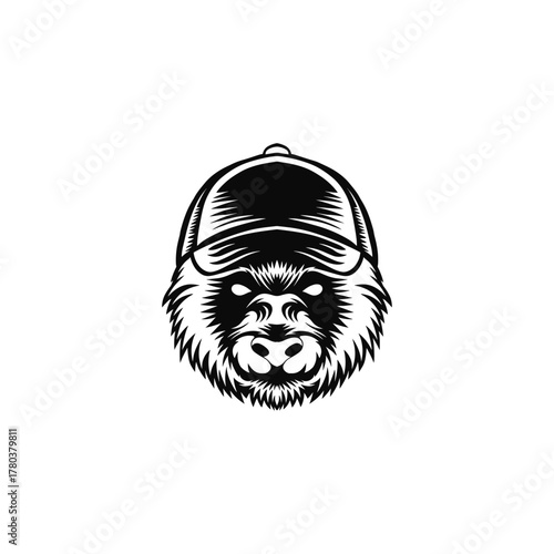 logo illustration of an angry bear head wearing a hat
