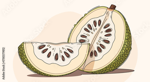 Exotic Soursop Fruit Illustration: Detailed Vector Art Depicting Tropical Food