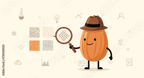 Detective Almond Studying Graphical Patterns With Magnifying Glass for Analysis Details