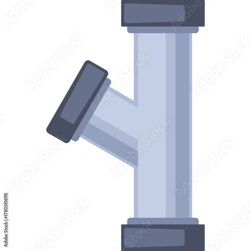 Gray And Blue T Junction Pipe Fitting With Two Open Ends And A Diagonal Branch For Plumbing Or Industrial Use On White Background Studio Shot