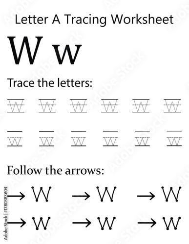 Capital and Lowercase Letter 'W' Handwriting Practice Sheet