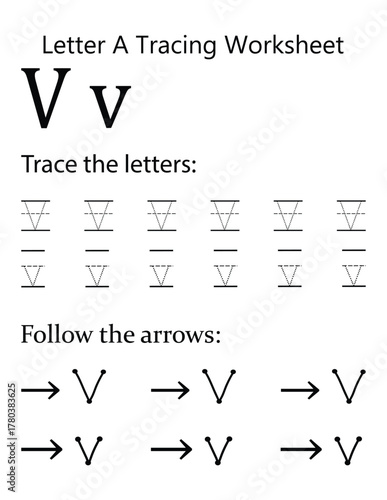 Capital and Lowercase Letter 'V' Handwriting Practice Sheet