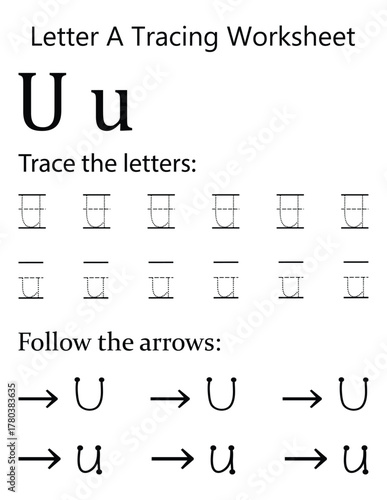 Capital and Lowercase Letter 'U' Handwriting Practice Sheet