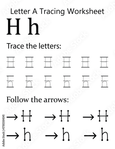 Capital and Lowercase Letter 'H' Handwriting Practice Sheet