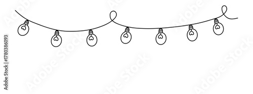 Light garland doodle string hand drawn bulb. Hanging decoration. Sketch of hanging pennants. Lights String Decoration