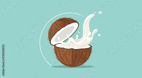Fresh Coconut Milk Splashing Out with Graphic Style on Vibrant Backgrounds for Design
