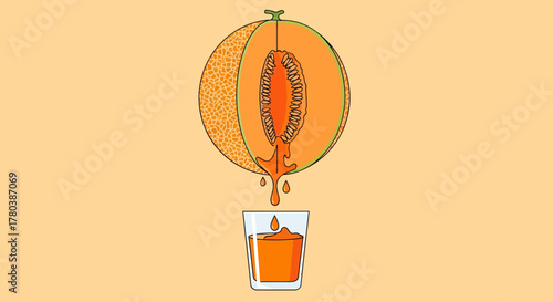 Fresh Fruit Juice Extraction: A Visual Depiction of Cantaloupe to Drink Process
