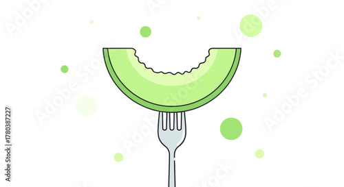Fresh Melon Slice Pierced by a Fork with Modern Minimalist Graphic Style Design