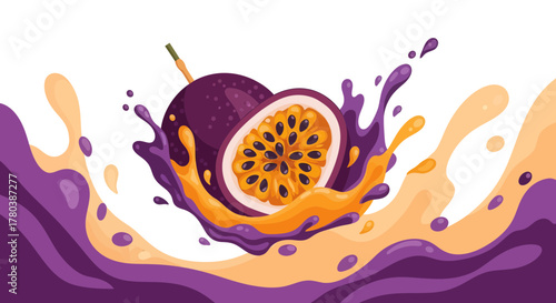 Fresh Passion Fruit Bursting With Flavor and Juice in Abstract Vibrant Illustration
