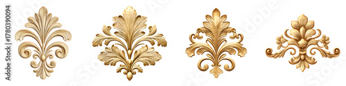 Ornate Golden Decorative Elements: Vintage Style Flourishes