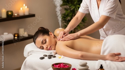 Woman receiving massage treatment relaxation wellness concept
