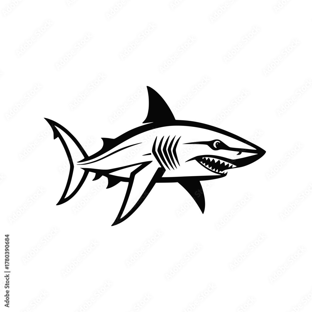 Naklejka premium Outline style shark. Isolated fish