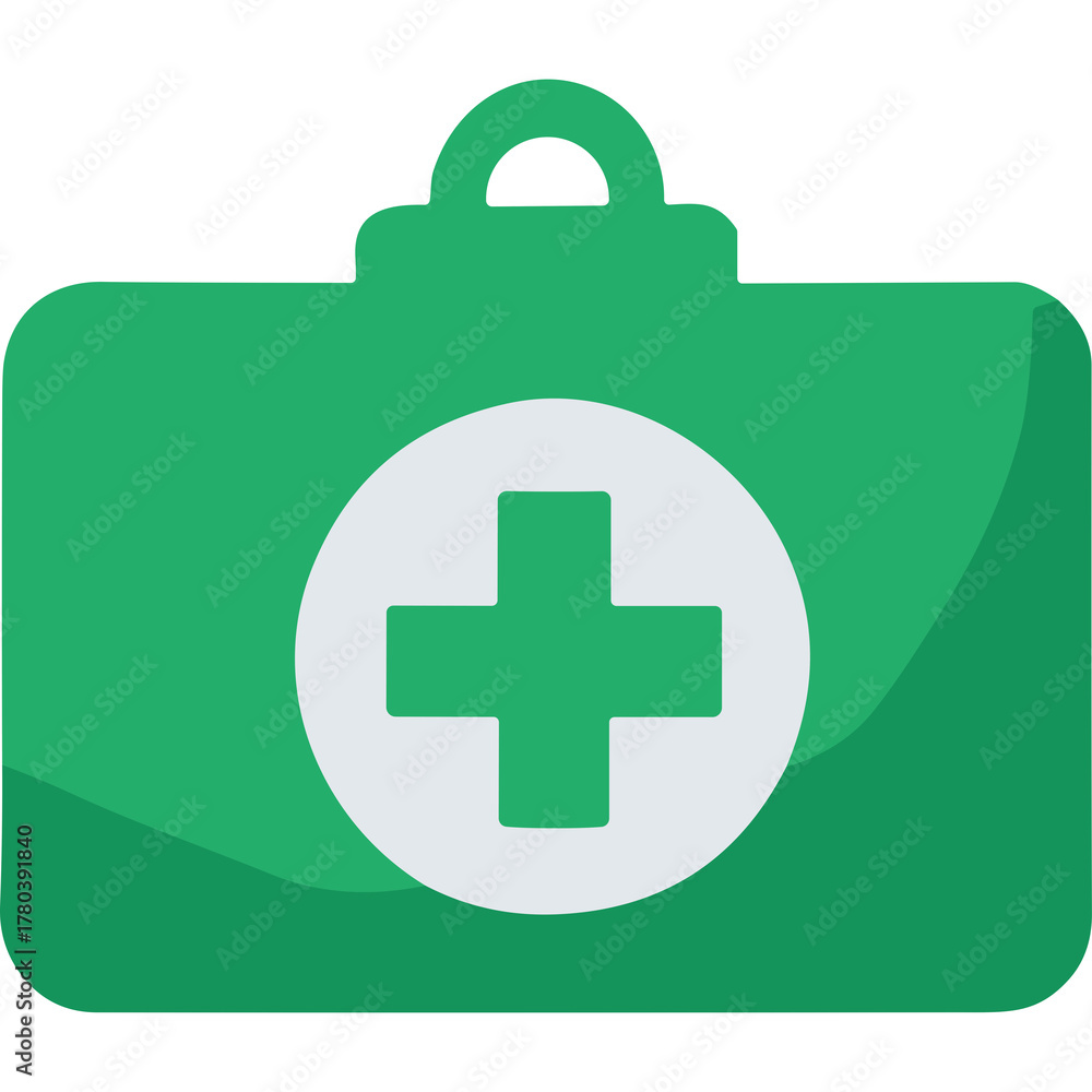 Obraz premium Green First Aid Kit With White Cross Symbol On Transparent Background Medical Emergency Help And Health Care Symbol Isolated Object
