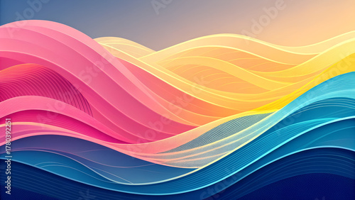 Colorful Abstract Wave Background with Pink, Yellow, and Blue Flow
