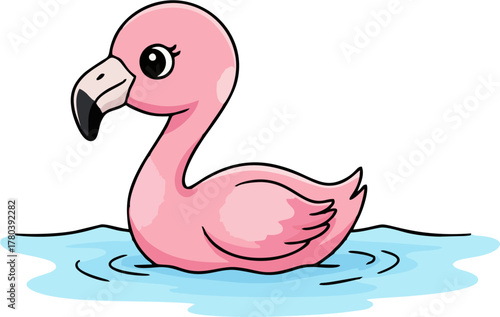 Cute Baby Flamingo Swimming Cartoon Vector Illustration Isolated