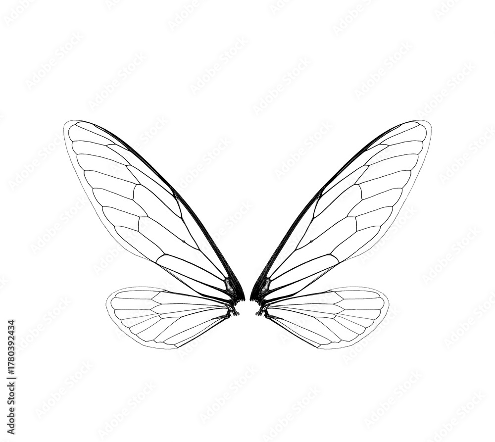 Fototapeta premium black and white cicada insect wings on a white,isolated
