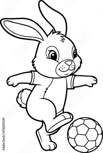 Cute bunny playing football cartoon vector illustration