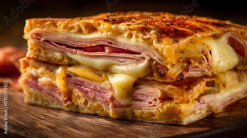Classic Pressed Cuban Sandwich with Melted Cheese and Deli Meats