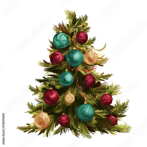Christmas Tree With Baubles Vector Clipart