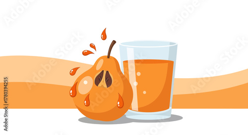 Fresh Pear Juice Illustration With Droplets And Glass Ready To Quench Your Thirst Completely