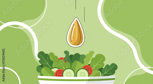 Fresh Salad With Seed Oil Drizzle In Green Environment Illustration for Healthy Eating