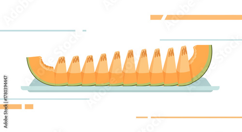 Freshly Sliced Cantaloupe Presented on a Plate with Minimalist Design and Simple Background