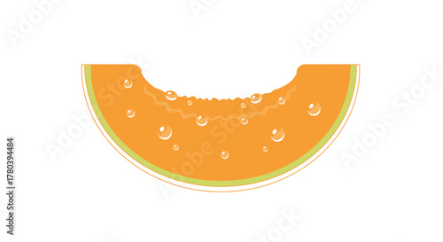 Freshly Sliced Cantaloupe Segment With Water Droplets On White Background