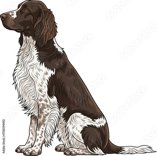 German Longhaired Pointer dog sitting side profile illustration