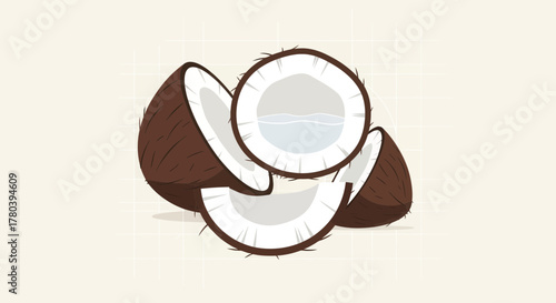 Freshly Sliced Coconuts Displayed With a Refreshing Beverage Inside Showing Detail