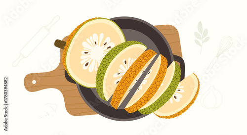 Freshly Sliced Jackfruit Ready To Be Cooked and Served As An Appetizing Tropical Meal