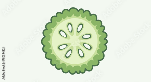Freshly Cut Slice of Bitter Gourd Cartoon Illustration on a White Background