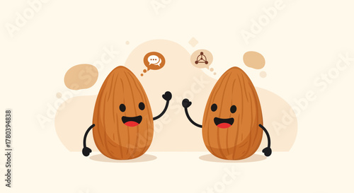 Friendly Almonds Exchanging Ideas With Joyful Expression, Creative Illustration